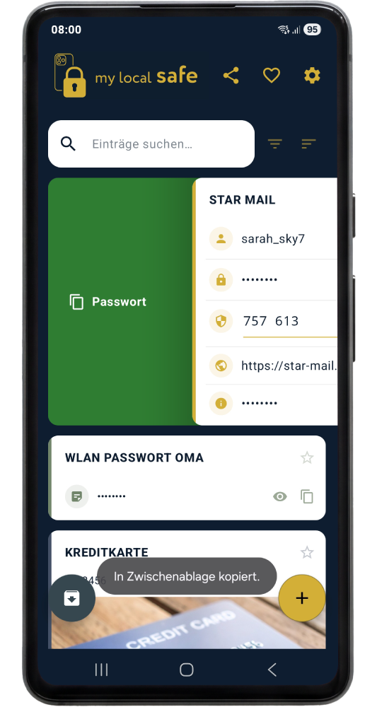 MyLocalSafe – Tresor-Übersicht